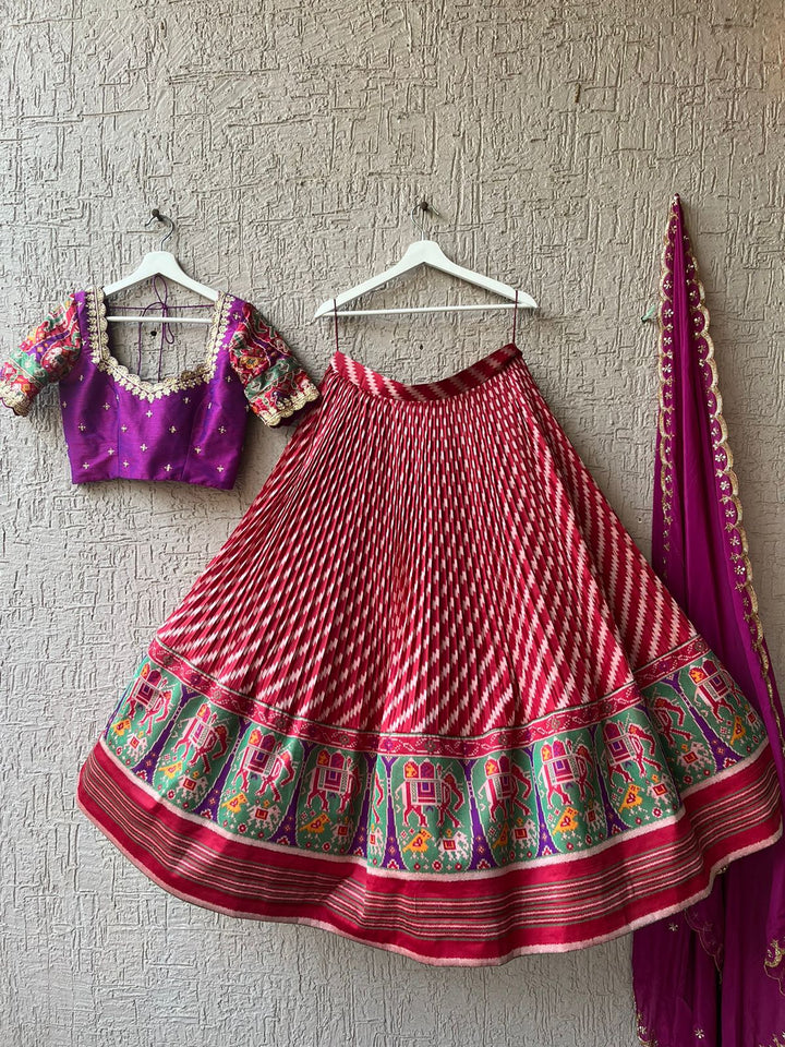 Purple & Red Patola Silk Lehenga