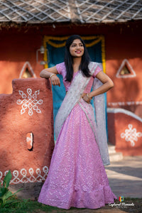 Lavender Mirror Work Chikankari Lehenga