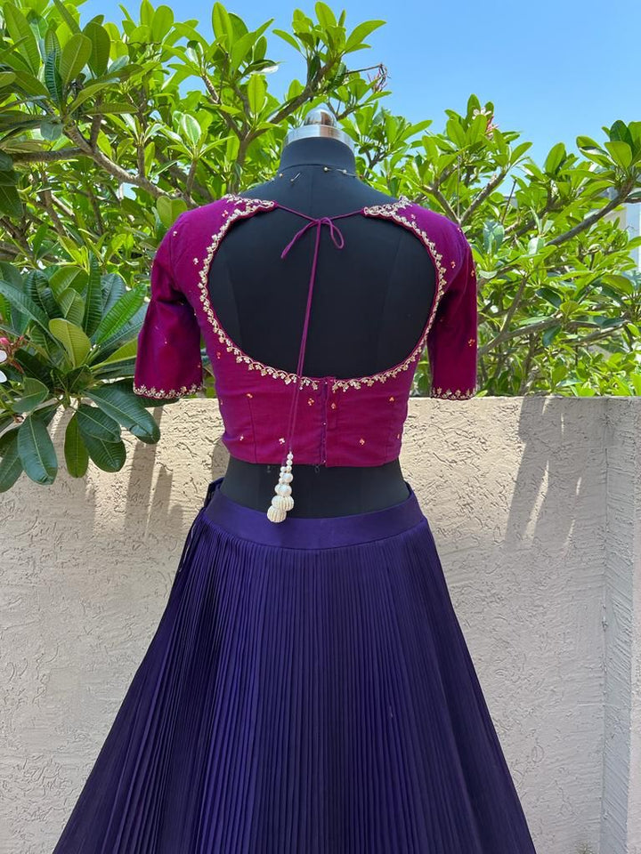 Purple & Blue Pure Silk Narayanpet Lehenga