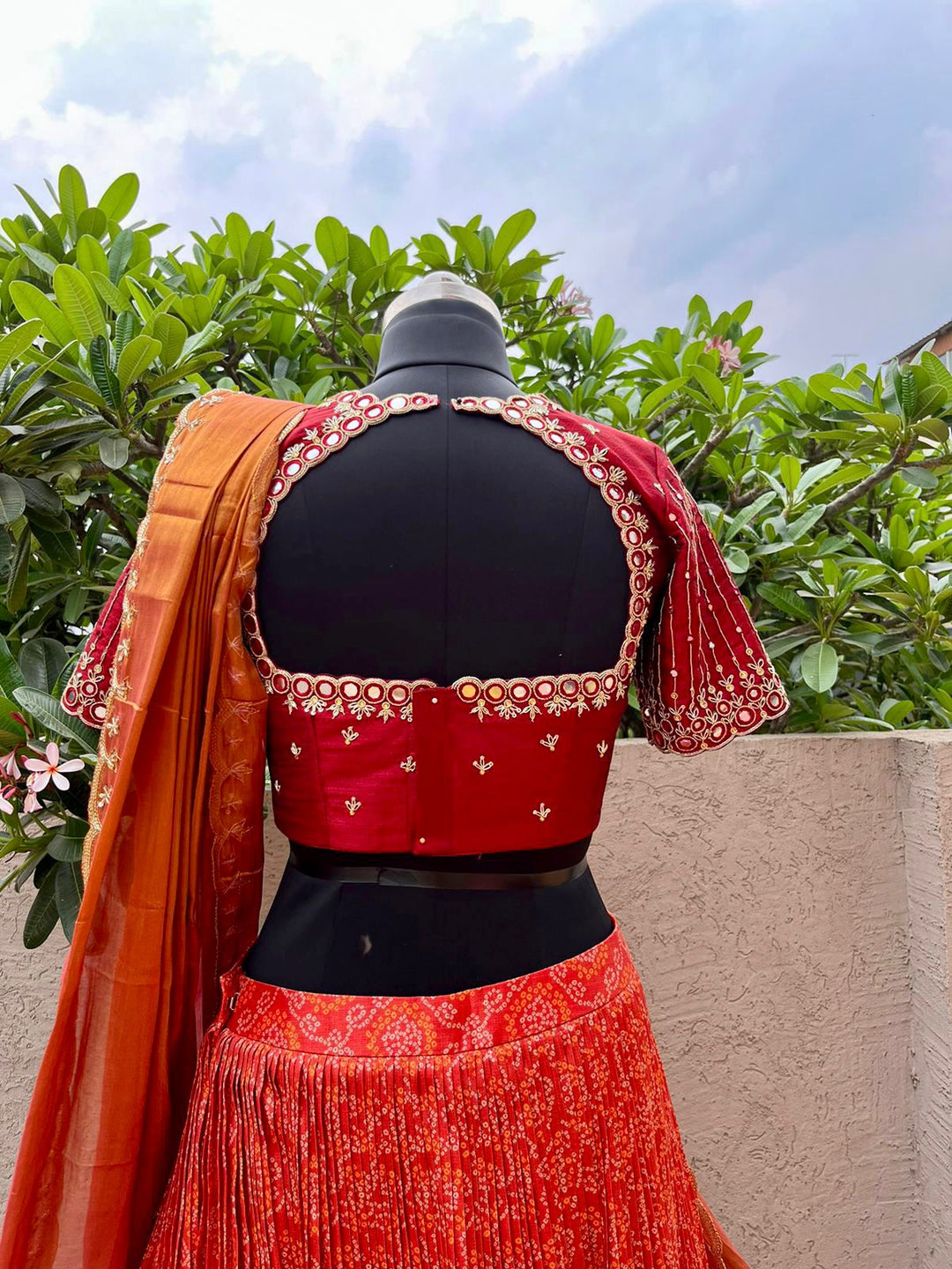 Red and Orange Bandani Patola Lehenga