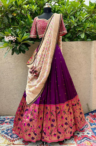 Pink and Purple Paithani Silk Lehenga