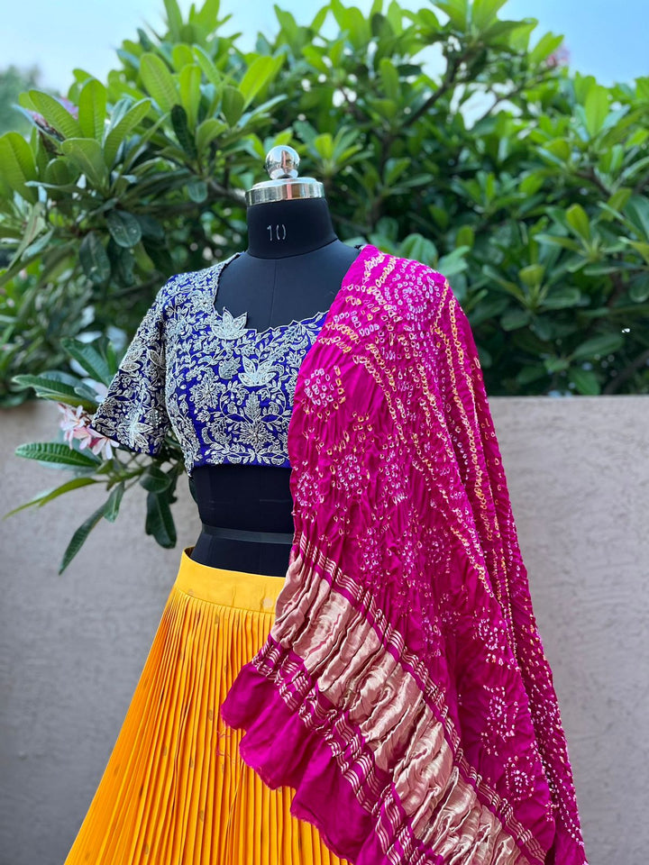 Yellow & Blue Paithani Silk Lehenga