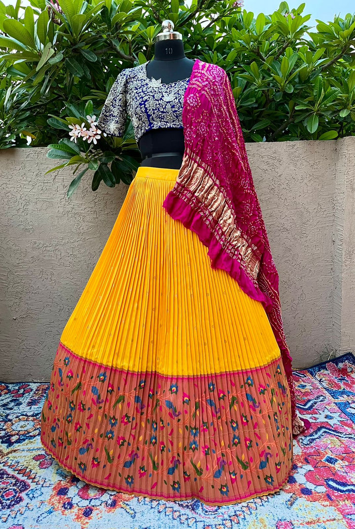 Yellow & Blue Paithani Silk Lehenga