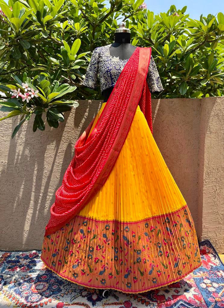 Yellow & Blue Paithani Silk Lehenga