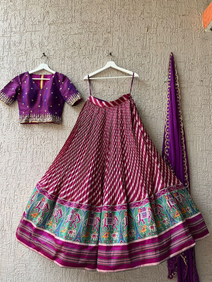 Purple & Red Patola Silk Lehenga