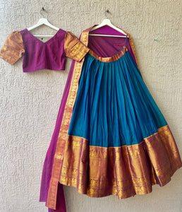 Purple and Blue Narayanpet Lehenga