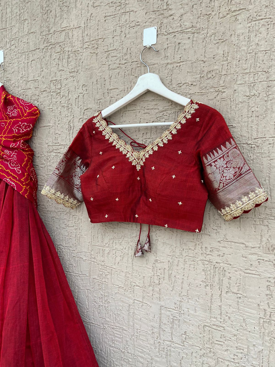 Dark Red Pure Mangalgiri Silk Lehenga