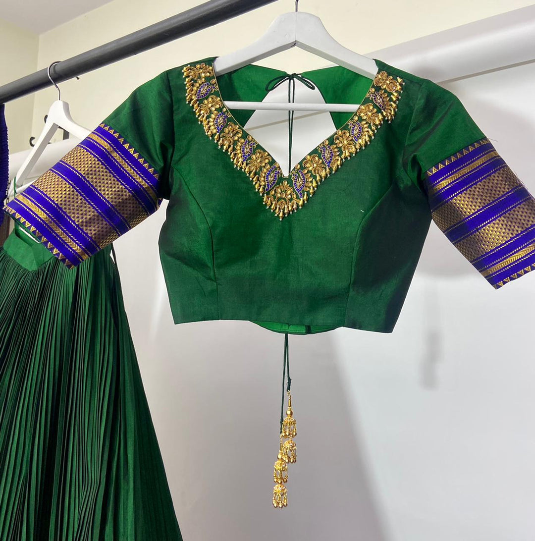 Green Pure Silk Narayanpet Lehenga