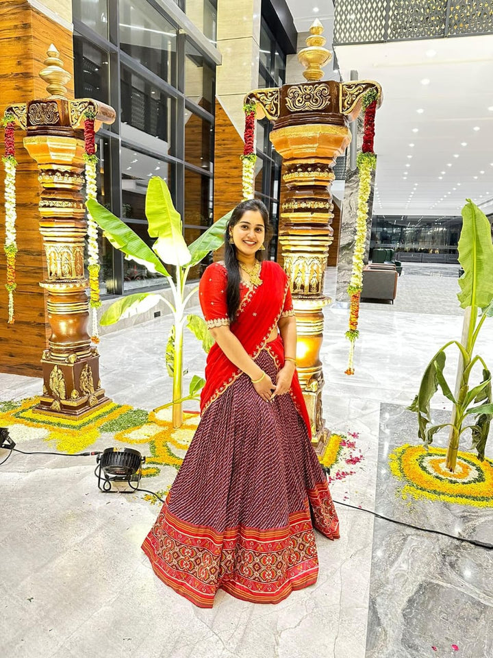 Red & Purple Patola Silk Lehenga