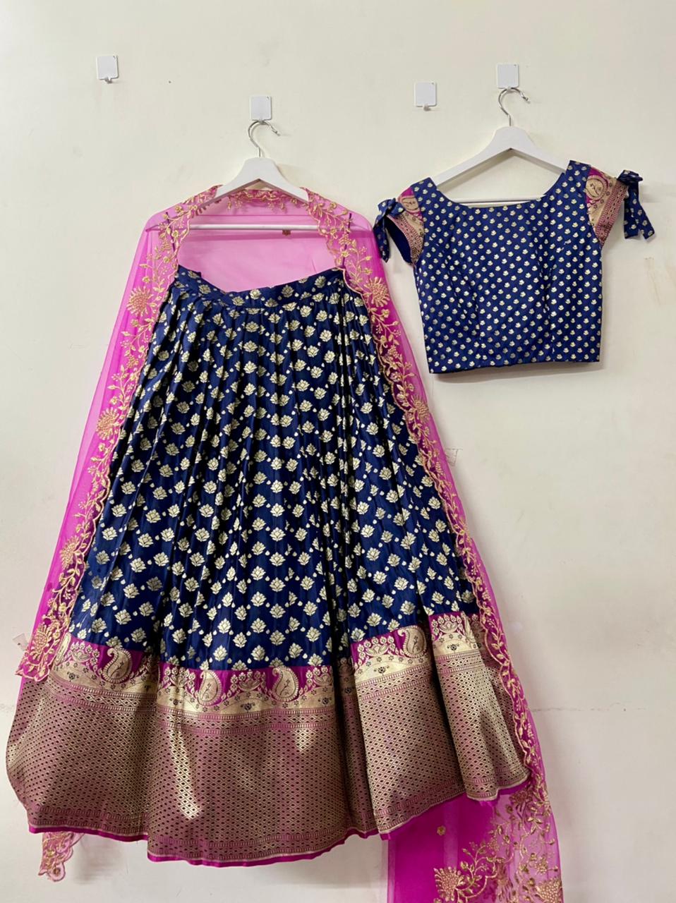 Navy Banaras Silk Lehenga