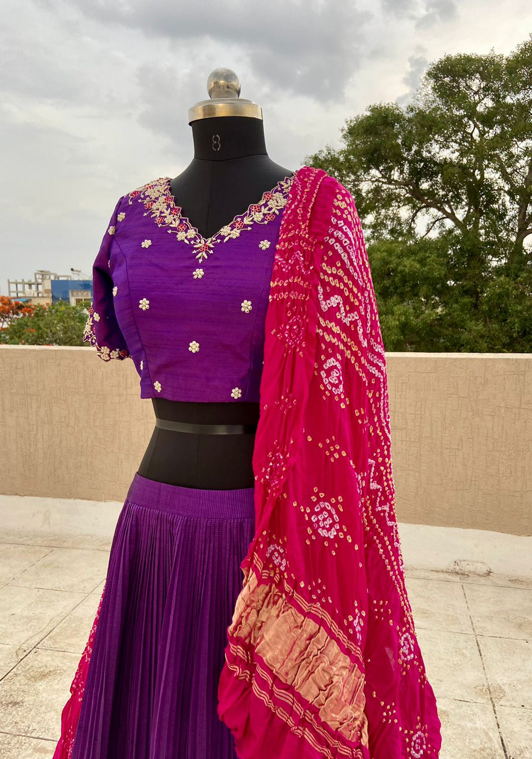 Purple Pure Mangalgiri Silk Lehenga