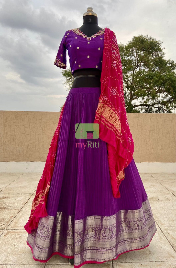 Purple Pure Mangalgiri Silk Lehenga