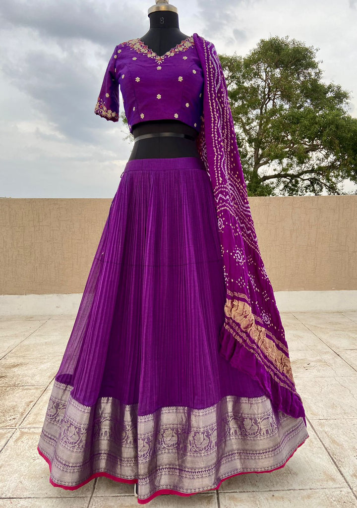 Purple Pure Mangalgiri Silk Lehenga