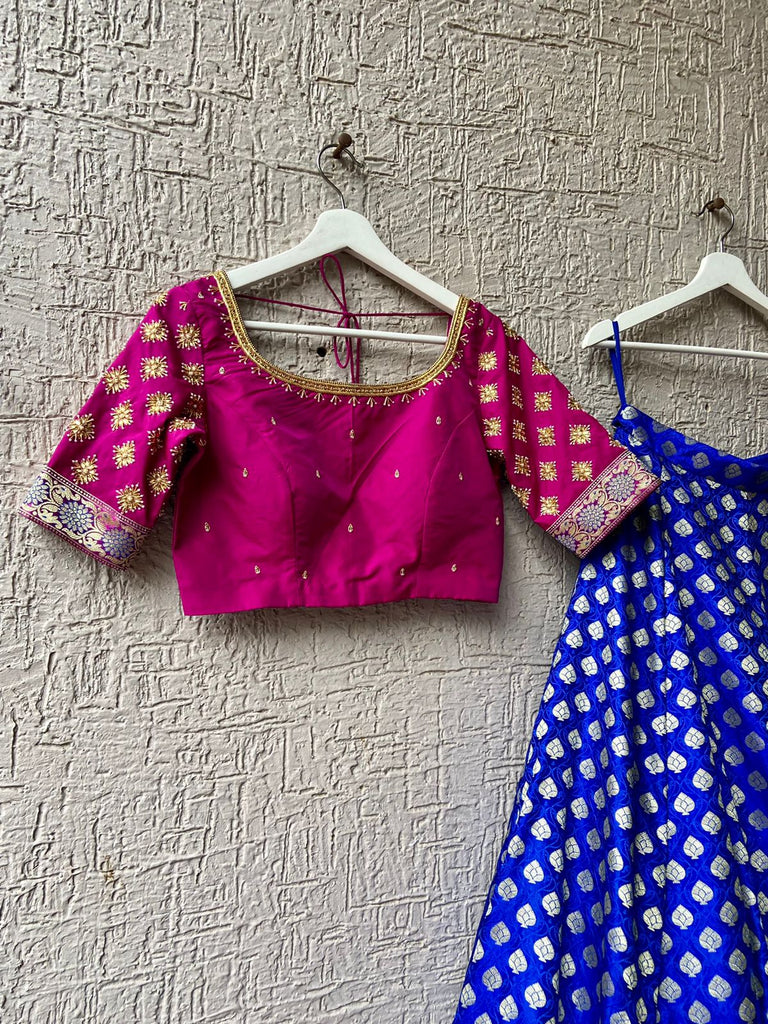 Blue And Pink Silk Designer Lehenga Choli - Lehengas Designer Collection