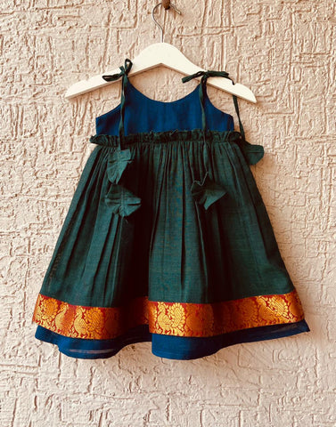 Peacock Blue & Green Cotton frilly dress
