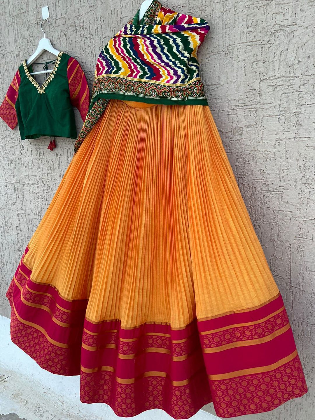 Green & Yellow Naranaypet Silk Lehenga