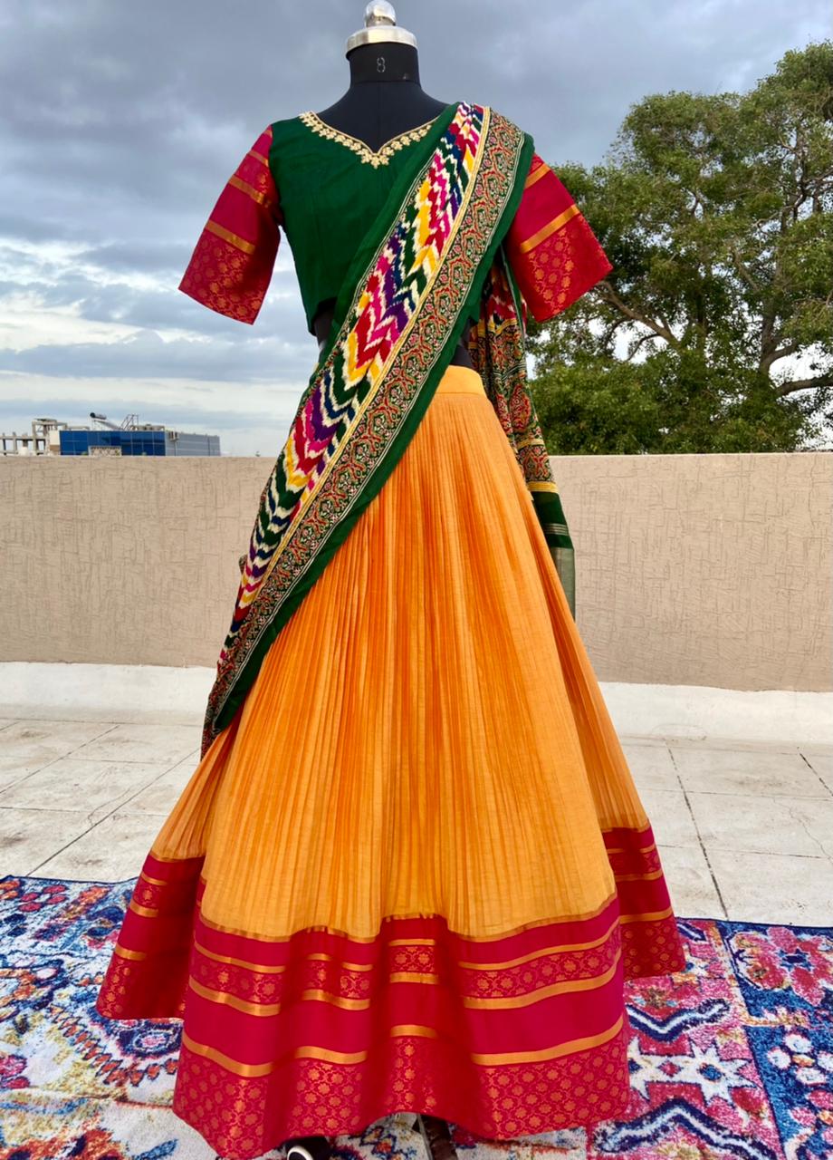 Green & Yellow Naranaypet Silk Lehenga