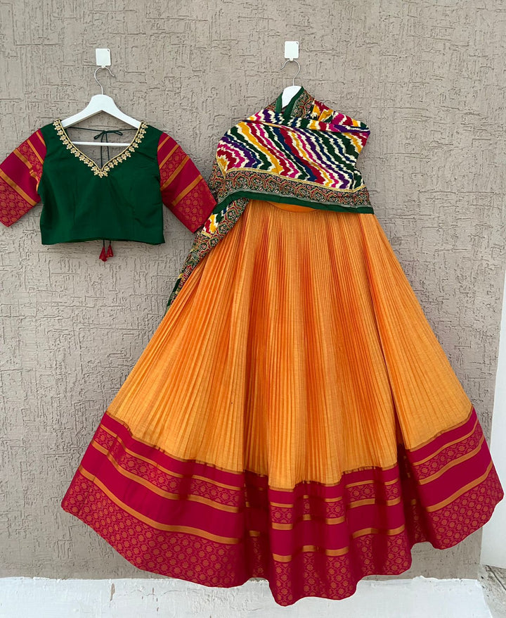 Green & Yellow Naranaypet Silk Lehenga