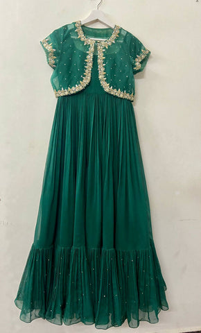Beautiful Hand Work Green Gown