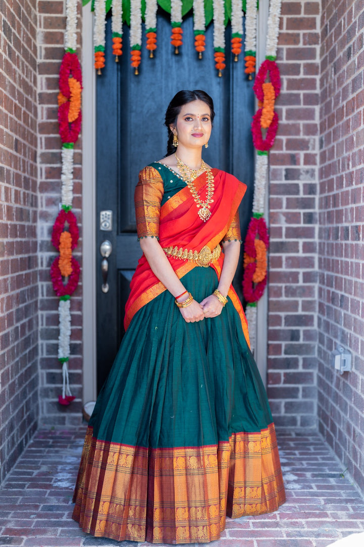 Green & Red Narayanpet Lehenga