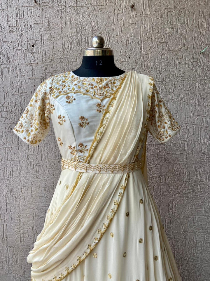 Halfwhite Georgette Maggam Dress