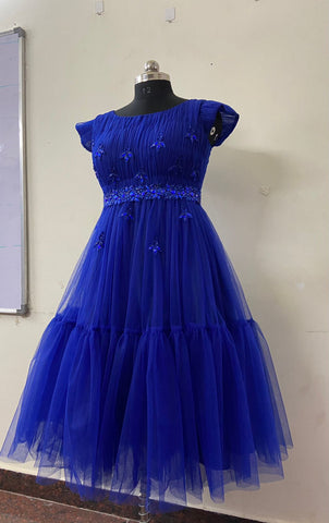 Blue Net Dress with Handwork on Top