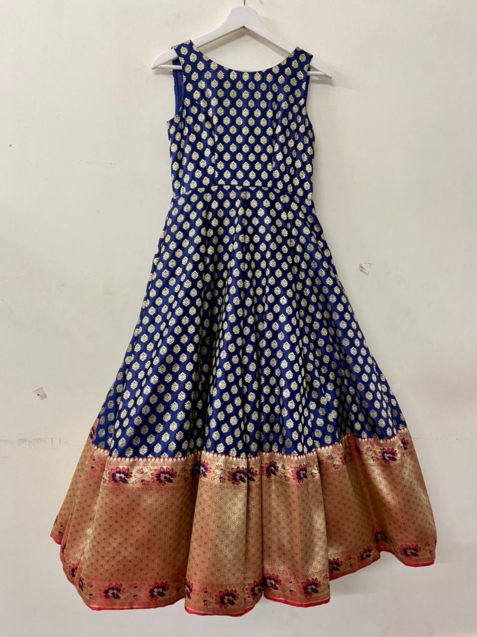 Navy Blue Banaras Silk Dress
