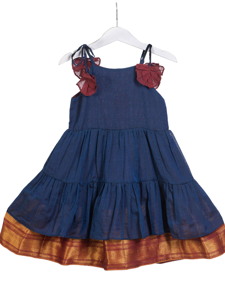 Blue and Maroon Cotton frilly dress