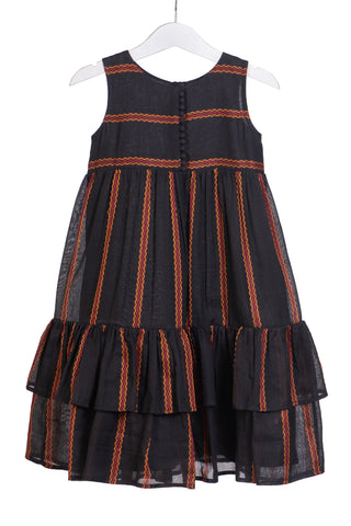 Black Cotton Striped Dress