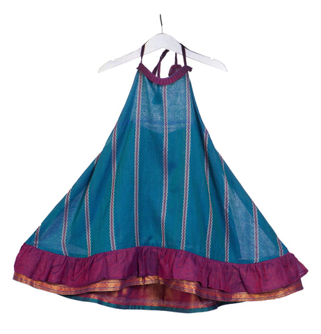 Blue Striped Cotton Halter dress