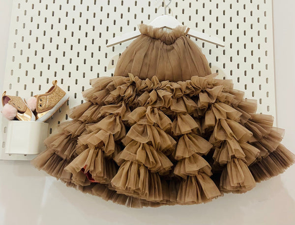 Brown Barbie Frills Gown