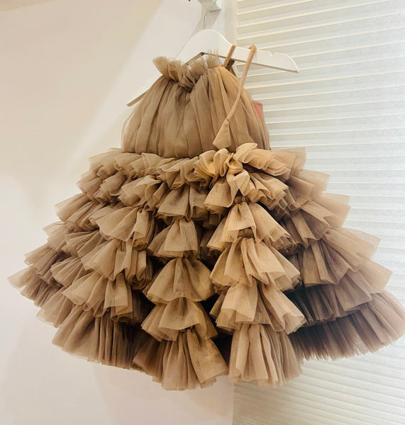 Brown Barbie Frills Gown
