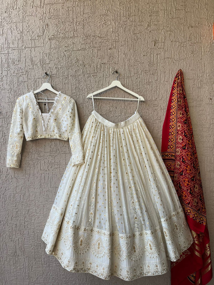 White Chikankari Lehenga