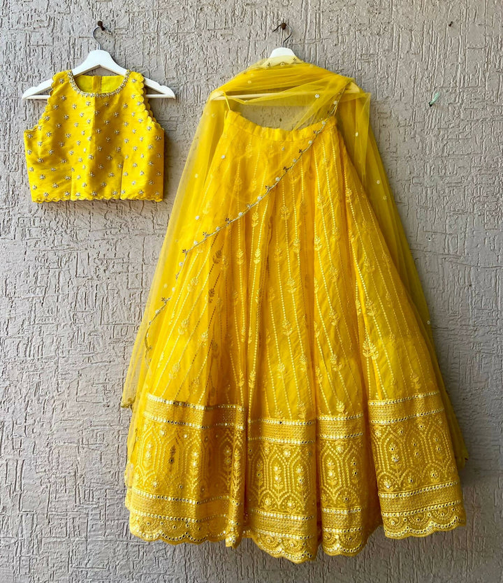 Yellow Chikankari Lehenga with Handwork Blouse