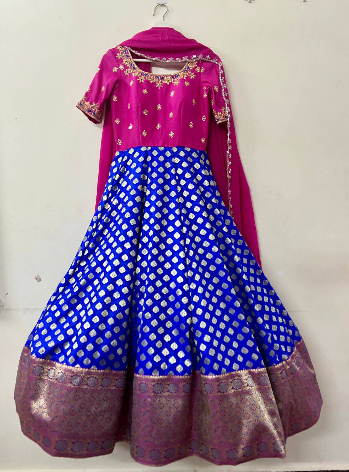 Banaras Gown with Handwork Yolk